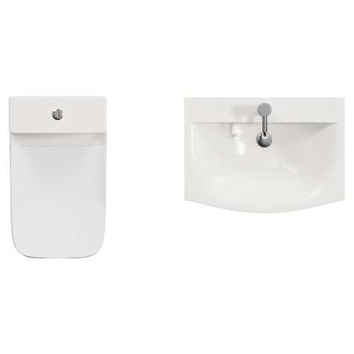 Montego Satin White 600mm Wall Mounted 2 Drawer Vanity Unit and Kingston Toilet Suite with Arc Basin Top View