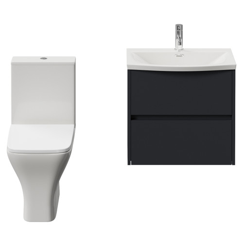 Montego Graphite Grey 600mm Wall Mounted 2 Drawer Vanity Unit and Kingston Toilet Suite with Arc Basin Front View