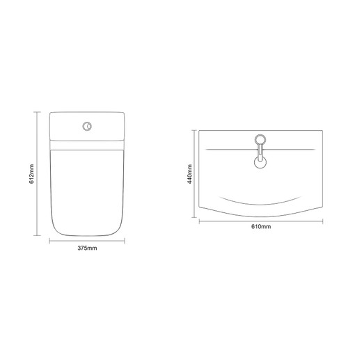 Montego Graphite Grey 600mm Wall Mounted 2 Drawer Vanity Unit and Kingston Toilet Suite with Arc Basin Dimensions Top