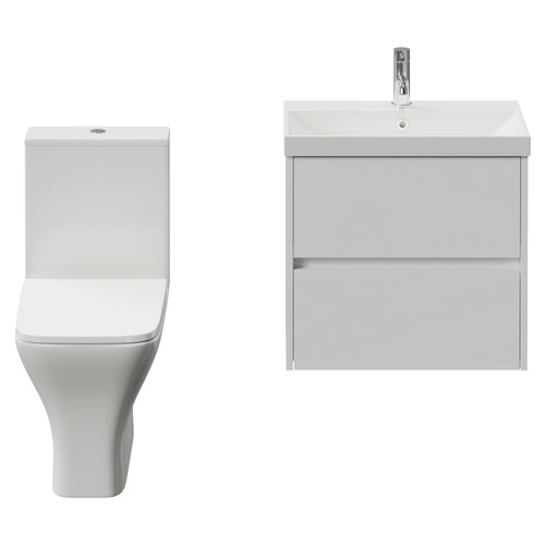 Montego Gloss White 600mm Wall Mounted 2 Drawer Vanity Unit and Kingston Toilet Suite with Rimini Basin Front View