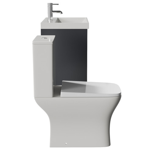 Montego Graphite Grey 600mm Wall Mounted 2 Drawer Vanity Unit and Kingston Toilet Suite with Rimini Basin Side View