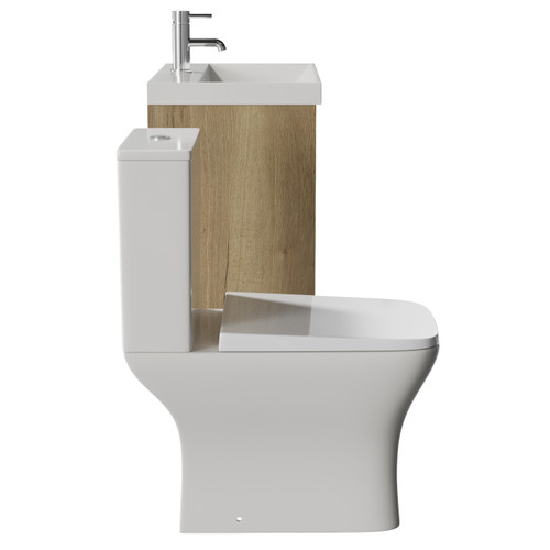 Montego Autumn Oak 600mm Wall Mounted 2 Drawer Vanity Unit and Kingston Toilet Suite with Rimini Basin Side View