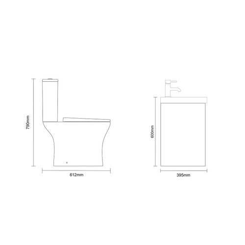 Montego Autumn Oak 600mm Wall Mounted 2 Drawer Vanity Unit and Kingston Toilet Suite with Rimini Basin Dimensions Side