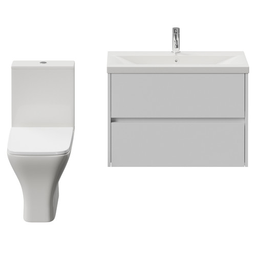 Montego Gloss White 800mm Wall Mounted 2 Drawer Vanity Unit and Kingston Toilet Suite with Glide Basin Front View