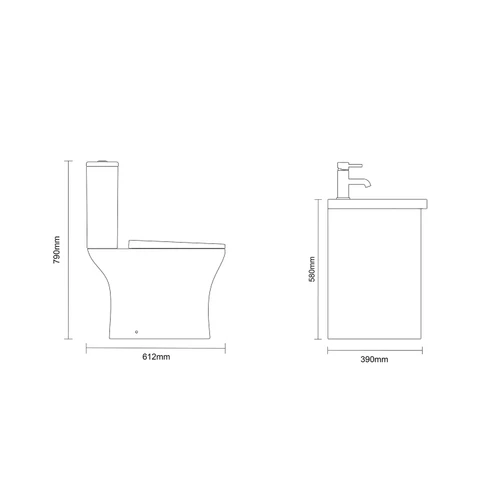 Montego Satin White 800mm Wall Mounted 2 Drawer Vanity Unit and Kingston Toilet Suite with Glide Basin Dimensions Side