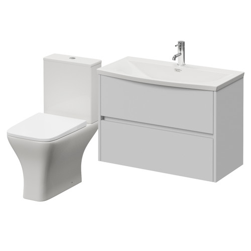 Montego Satin White 800mm Wall Mounted 2 Drawer Vanity Unit and Kingston Toilet Suite with Arc Basin Right Hand View