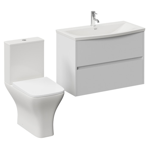 Montego Satin White 800mm Wall Mounted 2 Drawer Vanity Unit and Kingston Toilet Suite with Arc Basin Left Hand View
