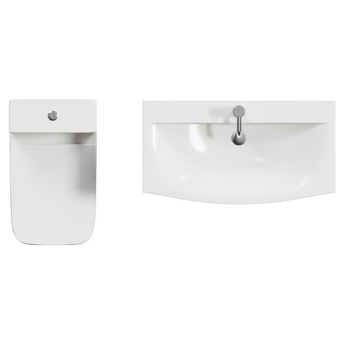Montego Autumn Oak 800mm Wall Mounted 2 Drawer Vanity Unit and Kingston Toilet Suite with Arc Basin Top View
