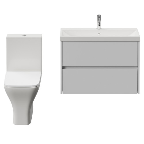Montego Satin White 800mm Wall Mounted 2 Drawer Vanity Unit and Kingston Toilet Suite with Rimini Basin Front View