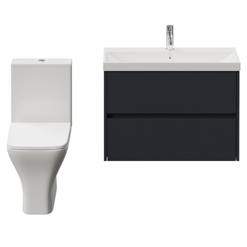 Montego Graphite Grey 800mm Wall Mounted 2 Drawer Vanity Unit and Kingston Toilet Suite with Rimini Basin Front View