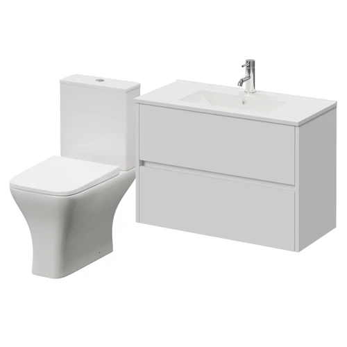 Montego Gloss White 800mm Wall Mounted 2 Drawer Vanity Unit and Kingston Toilet Suite with Angel Basin Right Hand View