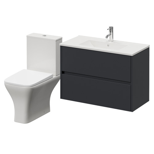 Montego Graphite Grey 800mm Wall Mounted 2 Drawer Vanity Unit and Kingston Toilet Suite with Angel Basin Right Hand View