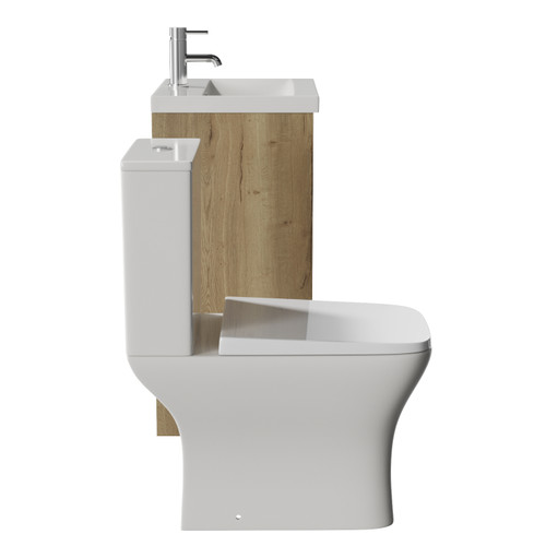 Montego Autumn Oak 500mm 2 Door 1 Drawer Vanity Unit and Kingston Toilet Suite with Glide Basin Side View
