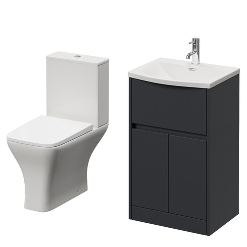 Montego Graphite Grey 500mm 2 Door 1 Drawer Vanity Unit and Kingston Toilet Suite with Arc Basin Right Hand View