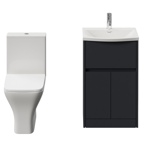 Montego Graphite Grey 500mm 2 Door 1 Drawer Vanity Unit and Kingston Toilet Suite with Arc Basin Front View