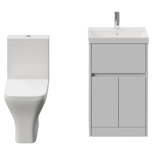 Montego Satin White 500mm 2 Door 1 Drawer Vanity Unit and Kingston Toilet Suite with Rimini Basin Front View