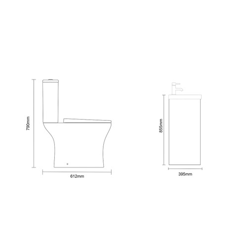 Montego Graphite Grey 500mm 2 Door 1 Drawer Vanity Unit and Kingston Toilet Suite with Rimini Basin Dimensions Side