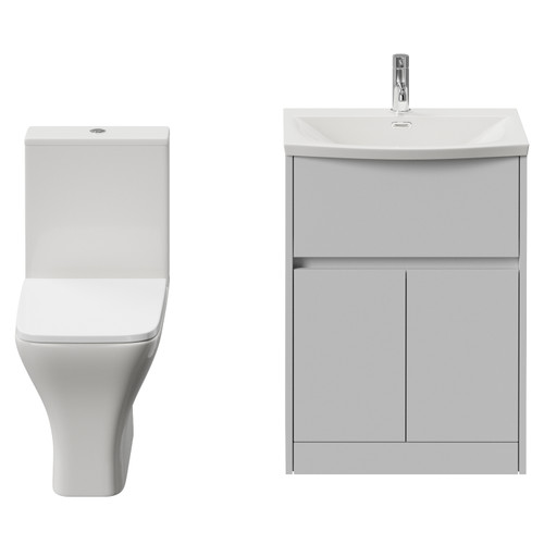 Montego Satin White 600mm 2 Door 1 Drawer Vanity Unit and Kingston Toilet Suite with Arc Basin Front View