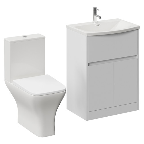 Montego Satin White 600mm 2 Door 1 Drawer Vanity Unit and Kingston Toilet Suite with Arc Basin Left Hand View