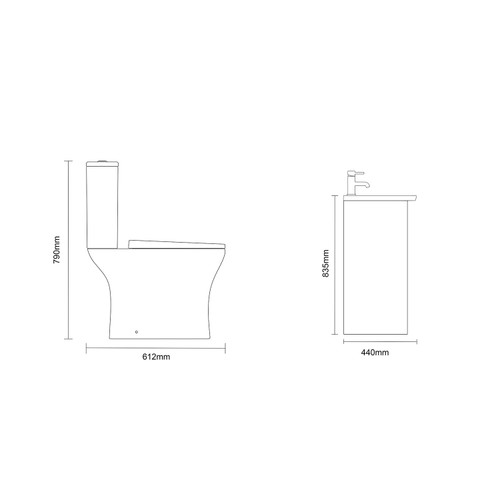 Montego Graphite Grey 600mm 2 Door 1 Drawer Vanity Unit and Kingston Toilet Suite with Arc Basin Dimensions Side