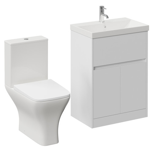 Montego Gloss White 600mm 2 Door 1 Drawer Vanity Unit and Kingston Toilet Suite with Rimini Basin Left Hand View