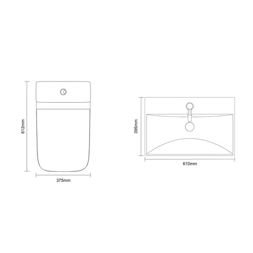Montego Graphite Grey 600mm 2 Door 1 Drawer Vanity Unit and Kingston Toilet Suite with Rimini Basin Dimensions Top