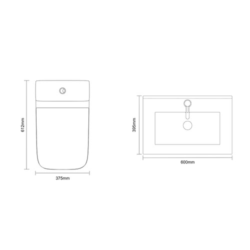 Montego Gloss White 600mm 2 Door 1 Drawer Vanity Unit and Kingston Toilet Suite with Angel Basin Dimensions Top
