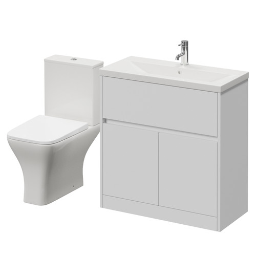 Montego Gloss White 800mm 2 Door 1 Drawer Vanity Unit and Kingston Toilet Suite with Glide Basin Right Hand View