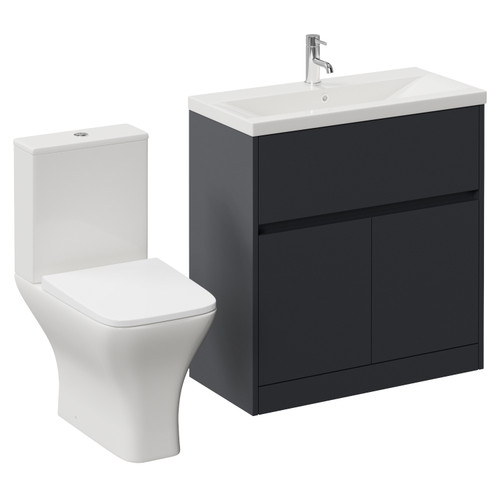 Montego Graphite Grey 800mm 2 Door 1 Drawer Vanity Unit and Kingston Toilet Suite with Glide Basin Left Hand View