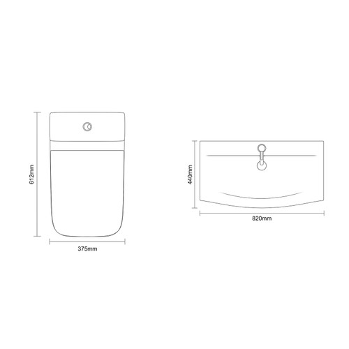 Montego Satin White 800mm 2 Door 1 Drawer Vanity Unit and Kingston Toilet Suite with Arc Basin Dimensions Top