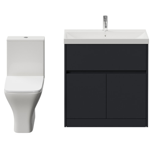 Montego Graphite Grey 800mm 2 Door 1 Drawer Vanity Unit and Kingston Toilet Suite with Rimini Basin Front View