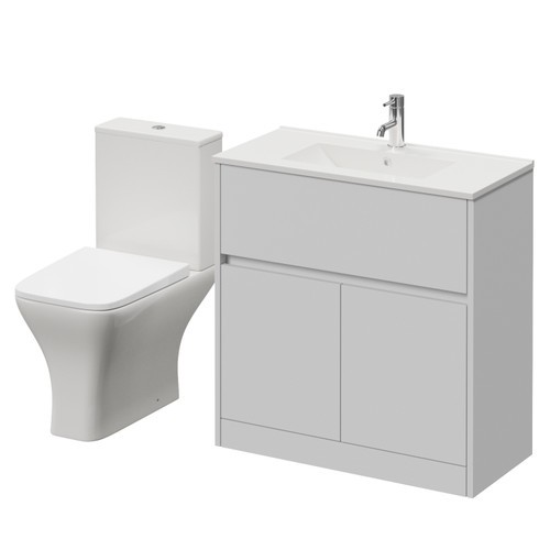 Montego Satin White 800mm 2 Door 1 Drawer Vanity Unit and Kingston Toilet Suite with Angel Basin Right Hand View