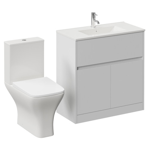 Montego Satin White 800mm 2 Door 1 Drawer Vanity Unit and Kingston Toilet Suite with Angel Basin Left Hand View