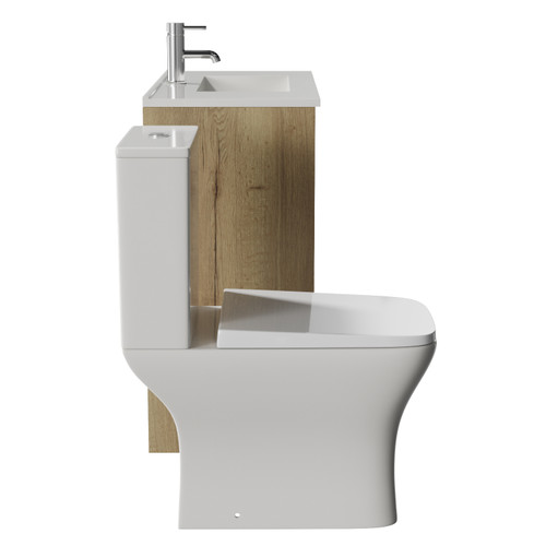 Montego Autumn Oak 800mm 2 Door 1 Drawer Vanity Unit and Kingston Toilet Suite with Angel Basin Side View