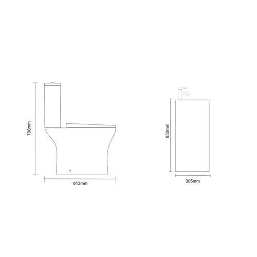 Montego Autumn Oak 800mm 2 Door 1 Drawer Vanity Unit and Kingston Toilet Suite with Angel Basin Dimensions Side