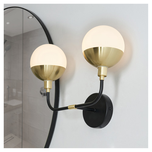 Forum Spa Lille Black and Brass 2 Light Bathroom Wall Light - SPA-35812-BLK