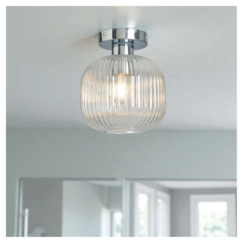 Forum Spa Quebec Chrome Ribbed Glass Bathroom Flush Ceiling Light - SPA-41296-CHR