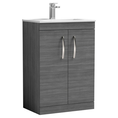 Nuie Athena Anthracite Woodgrain 600mm 2 Door Vanity Unit with 18mm Profile Basin - ATH025B Main Image