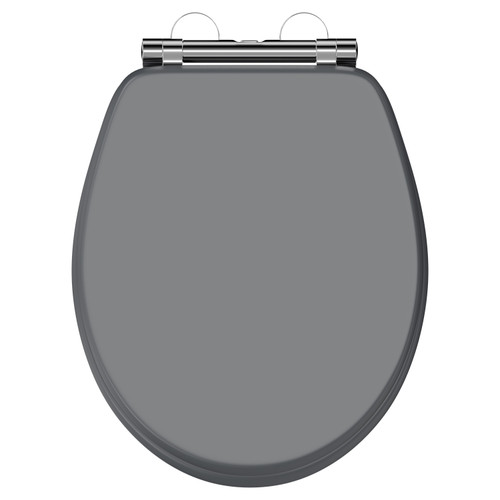 Danbury Satin Anthracite MDF Soft Close With Chrome Hinge Toilet Seat Top View