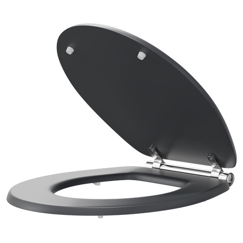 Danbury Satin Anthracite MDF Soft Close With Chrome Hinge Toilet Seat Right Hand View