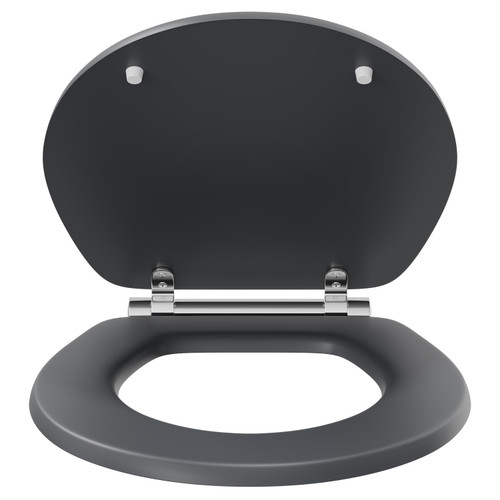Danbury Satin Anthracite MDF Soft Close With Chrome Hinge Toilet Seat Front View