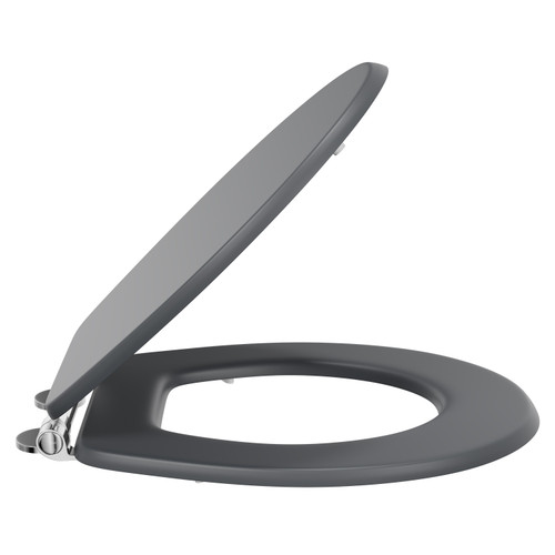 Danbury Satin Anthracite MDF Soft Close With Chrome Hinge Toilet Seat Side View
