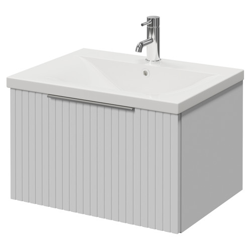 Helix 460 Fluted Satin White 600mm Wall Mounted 1 Drawer Vanity Unit with Glide Basin Right Hand View