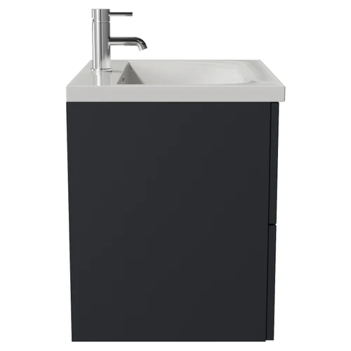 Helix 460 Fluted Satin Anthracite 600mm Wall Mounted 2 Drawer Vanity Unit with Glide Basin Side View