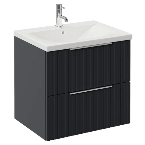 Helix 460 Fluted Satin Anthracite 600mm Wall Mounted 2 Drawer Vanity Unit with Glide Basin Left Hand View