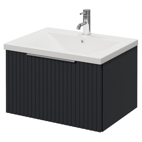 Helix 460 Fluted Satin Anthracite 600mm Wall Mounted 1 Drawer Vanity Unit with Glide Basin Right Hand View