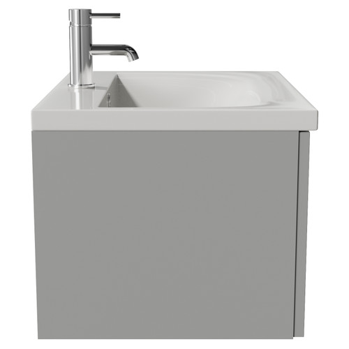Helix 460 Fluted Pebble Grey 600mm Wall Mounted 1 Drawer Vanity Unit with Glide Basin Side View