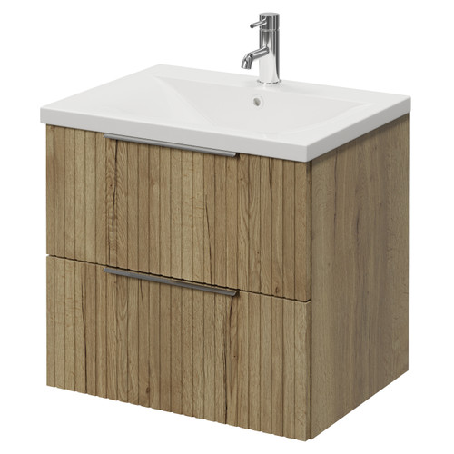 Helix 460 Fluted Autumn Oak 600mm Wall Mounted 2 Drawer Vanity Unit with Glide Basin Right Hand View