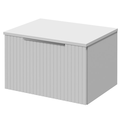 Helix 460 Fluted Satin White 600mm Wall Mounted 1 Drawer Vanity Unit for Countertop Basins Right Hand View