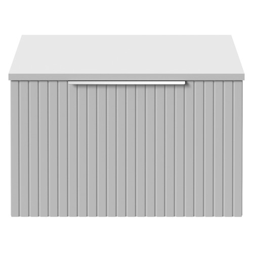 Helix 460 Fluted Satin White 600mm Wall Mounted 1 Drawer Vanity Unit for Countertop Basins View from Front
